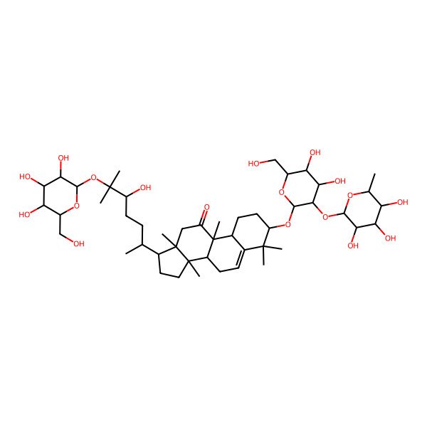 2D Structure of (3S,8S,9R,10R,13R,14S,17R)-3-[(2R,3R,4S,5S,6R)-4,5-dihydroxy-6-(hydroxymethyl)-3-[(2S,3R,4R,5R,6S)-3,4,5-trihydroxy-6-methyloxan-2-yl]oxyoxan-2-yl]oxy-17-[(2R,5R)-5-hydroxy-6-methyl-6-[(2S,3R,4S,5S,6R)-3,4,5-trihydroxy-6-(hydroxymethyl)oxan-2-yl]oxyheptan-2-yl]-4,4,9,13,14-pentamethyl-1,2,3,7,8,10,12,15,16,17-decahydrocyclopenta[a]phenanthren-11-one
