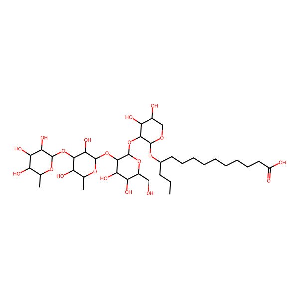2D Structure of (11S)-11-[(2S,3R,4S,5R)-3-[(2S,3R,4S,5R,6R)-3-[(2S,3R,4R,5S,6S)-3,5-dihydroxy-6-methyl-4-[(2S,3R,4R,5R,6S)-3,4,5-trihydroxy-6-methyloxan-2-yl]oxyoxan-2-yl]oxy-4,5-dihydroxy-6-(hydroxymethyl)oxan-2-yl]oxy-4,5-dihydroxyoxan-2-yl]oxytetradecanoic acid
