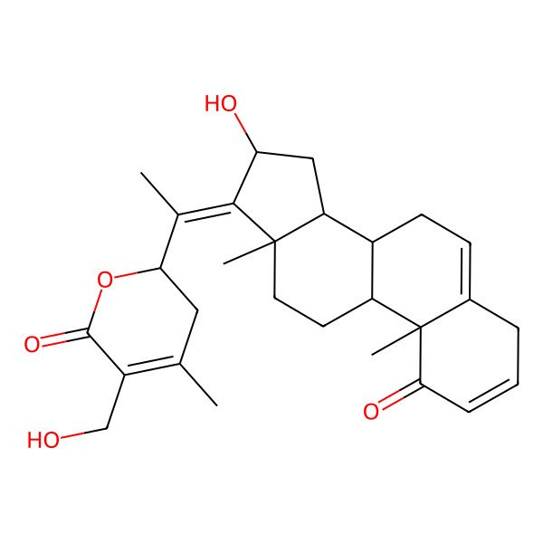 2D Structure of 2-[1-(16-hydroxy-10,13-dimethyl-1-oxo-7,8,9,11,12,14,15,16-octahydro-4H-cyclopenta[a]phenanthren-17-ylidene)ethyl]-5-(hydroxymethyl)-4-methyl-2,3-dihydropyran-6-one