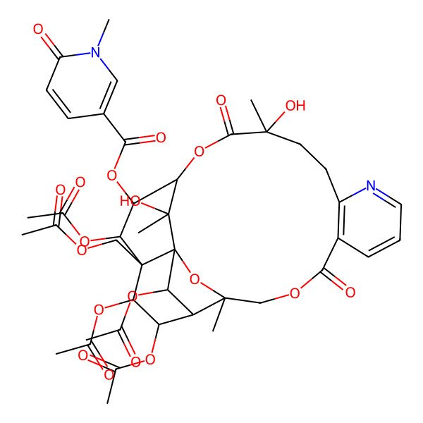 2D Structure of [(1S,3R,15S,18S,19R,20R,21R,22S,23R,24R,25R,26S)-20,22,23,25-tetraacetyloxy-21-(acetyloxymethyl)-15,26-dihydroxy-3,15,26-trimethyl-6,16-dioxo-2,5,17-trioxa-11-azapentacyclo[16.7.1.01,21.03,24.07,12]hexacosa-7(12),8,10-trien-19-yl] 1-methyl-6-oxopyridine-3-carboxylate