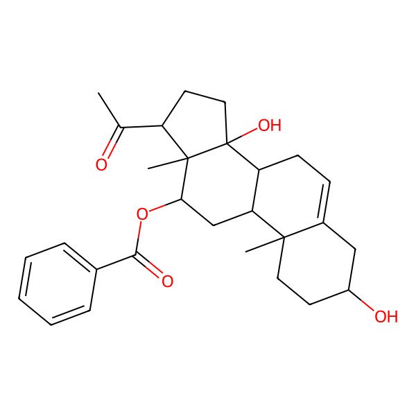 2D Structure of (17-Acetyl-3,14-dihydroxy-10,13-dimethyl-1,2,3,4,7,8,9,11,12,15,16,17-dodecahydrocyclopenta[a]phenanthren-12-yl) benzoate
