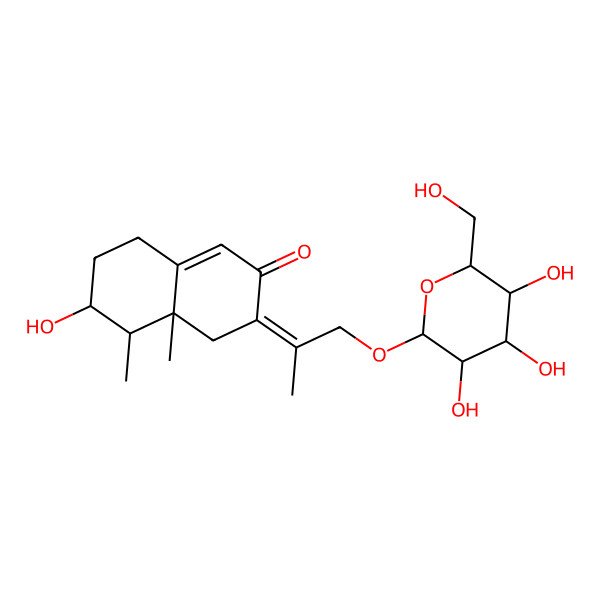 2D Structure of 6-hydroxy-4a,5-dimethyl-3-[1-[3,4,5-trihydroxy-6-(hydroxymethyl)oxan-2-yl]oxypropan-2-ylidene]-5,6,7,8-tetrahydro-4H-naphthalen-2-one