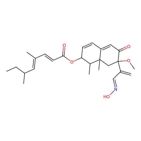 2D Structure of [7-(3-hydroxyiminoprop-1-en-2-yl)-7-methoxy-1,8a-dimethyl-6-oxo-2,8-dihydro-1H-naphthalen-2-yl] 4,6-dimethylocta-2,4-dienoate