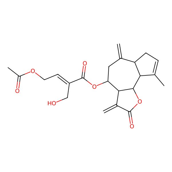 2D Structure of [(3aR,4R,6aR,9aR,9bR)-9-methyl-3,6-dimethylidene-2-oxo-4,5,6a,7,9a,9b-hexahydro-3aH-azuleno[4,5-b]furan-4-yl] (E)-4-acetyloxy-2-(hydroxymethyl)but-2-enoate
