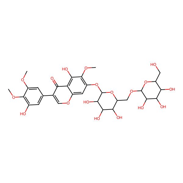2D Structure of 5-Hydroxy-3-(3-hydroxy-4,5-dimethoxyphenyl)-6-methoxy-7-[3,4,5-trihydroxy-6-[[3,4,5-trihydroxy-6-(hydroxymethyl)oxan-2-yl]oxymethyl]oxan-2-yl]oxychromen-4-one