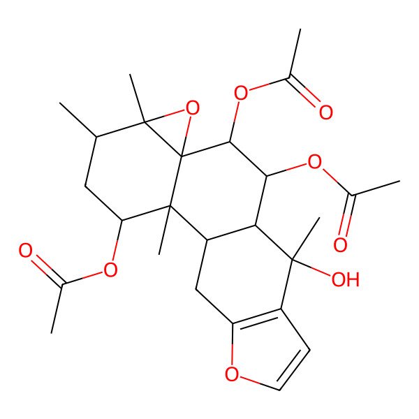 2D Structure of [(1R,2R,3R,5R,6S,8S,9R,10S,11R,12S)-9,10-diacetyloxy-12-hydroxy-2,5,6,12-tetramethyl-7,16-dioxapentacyclo[9.7.0.02,8.06,8.013,17]octadeca-13(17),14-dien-3-yl] acetate