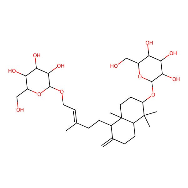 2D Structure of (2R,3R,4S,5S,6R)-2-[(E)-5-[(1R,4aS,6R,8aS)-5,5,8a-trimethyl-2-methylidene-6-[(2R,3R,4S,5S,6R)-3,4,5-trihydroxy-6-(hydroxymethyl)oxan-2-yl]oxy-3,4,4a,6,7,8-hexahydro-1H-naphthalen-1-yl]-3-methylpent-2-enoxy]-6-(hydroxymethyl)oxane-3,4,5-triol