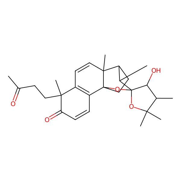 2D Structure of 3'-Hydroxy-4',5',5',6,10,12-hexamethyl-6-(3-oxobutyl)spiro[14-oxatetracyclo[9.3.2.01,10.02,7]hexadeca-2(7),3,8-triene-13,2'-oxolane]-5-one