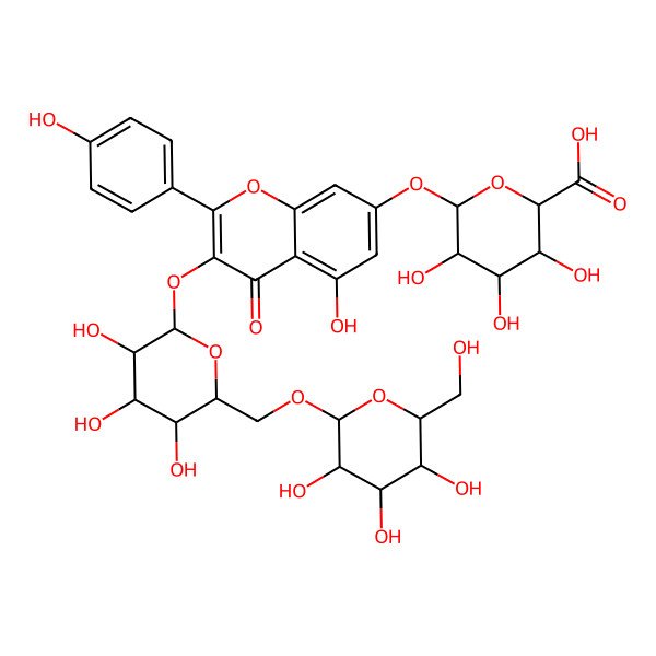 2D Structure of (2S,3S,4S,5R,6S)-3,4,5-trihydroxy-6-[5-hydroxy-2-(4-hydroxyphenyl)-4-oxo-3-[(2R,3S,4R,5R,6S)-3,4,5-trihydroxy-6-[[(2S,3S,4R,5R,6S)-3,4,5-trihydroxy-6-(hydroxymethyl)oxan-2-yl]oxymethyl]oxan-2-yl]oxychromen-7-yl]oxyoxane-2-carboxylic acid