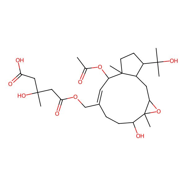 2D Structure of 5-[[11-Acetyloxy-6-hydroxy-15-(2-hydroxypropan-2-yl)-5,12-dimethyl-4-oxatricyclo[10.3.0.03,5]pentadec-9-en-9-yl]methoxy]-3-hydroxy-3-methyl-5-oxopentanoic acid