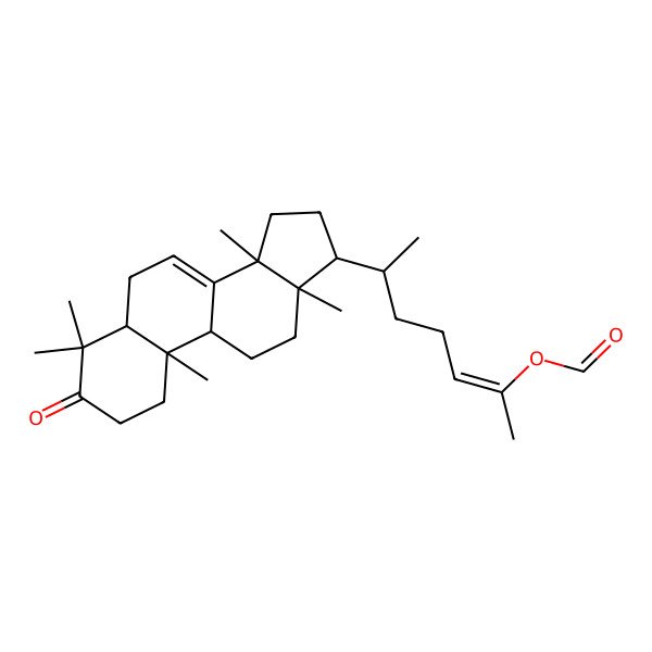 2D Structure of [(Z,6S)-6-[(5R,9R,10R,13S,14R,17S)-4,4,10,13,14-pentamethyl-3-oxo-1,2,5,6,9,11,12,15,16,17-decahydrocyclopenta[a]phenanthren-17-yl]hept-2-en-2-yl] formate