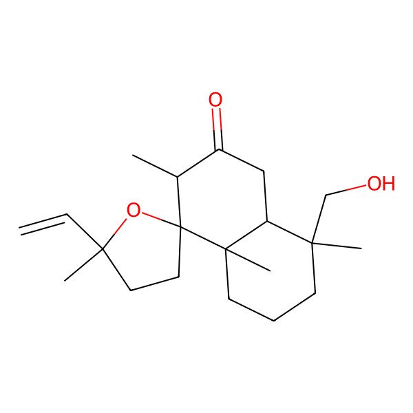 2D Structure of 5'-Ethenyl-8-(hydroxymethyl)-3,4a,5',8-tetramethylspiro[1,3,5,6,7,8a-hexahydronaphthalene-4,2'-oxolane]-2-one