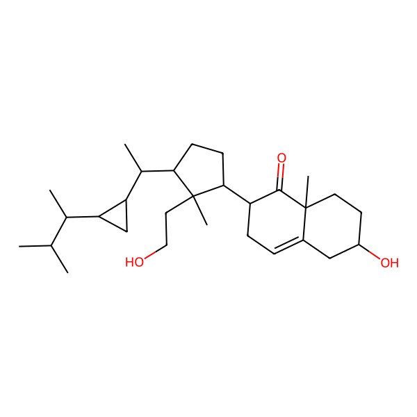 2D Structure of (2S,6S,8aS)-6-hydroxy-2-[(1S,2R,3R)-2-(2-hydroxyethyl)-2-methyl-3-[(1R)-1-[(1R,2R)-2-[(2R)-3-methylbutan-2-yl]cyclopropyl]ethyl]cyclopentyl]-8a-methyl-2,3,5,6,7,8-hexahydronaphthalen-1-one