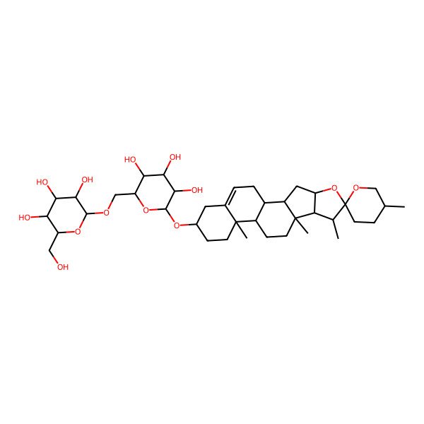 2D Structure of 2-(Hydroxymethyl)-6-[[3,4,5-trihydroxy-6-(5',7,9,13-tetramethylspiro[5-oxapentacyclo[10.8.0.02,9.04,8.013,18]icos-18-ene-6,2'-oxane]-16-yl)oxyoxan-2-yl]methoxy]oxane-3,4,5-triol