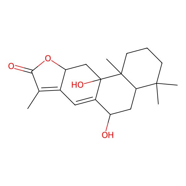 2D Structure of (4aR,6S,10aR,11aR,11bR)-6,11a-dihydroxy-4,4,8,11b-tetramethyl-1,2,3,4a,5,6,10a,11-octahydronaphtho[2,1-f][1]benzofuran-9-one