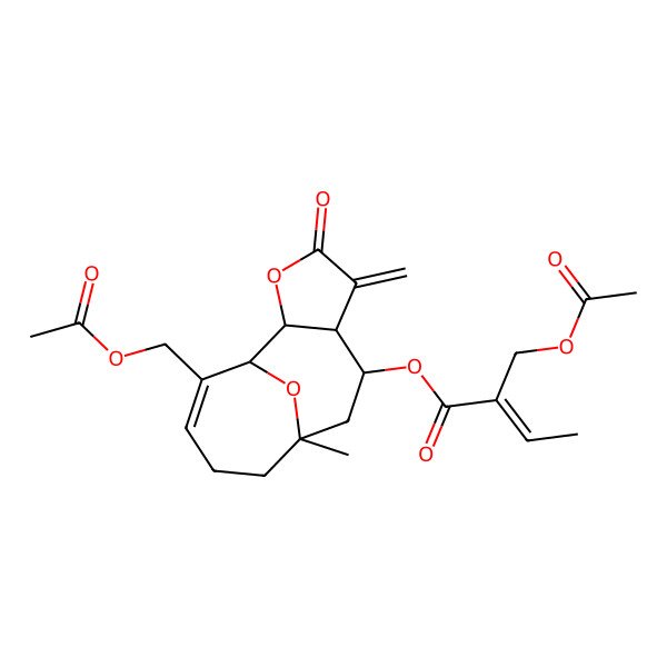 2D Structure of [(1R,2S,6R,7R,9S)-13-(acetyloxymethyl)-9-methyl-5-methylidene-4-oxo-3,14-dioxatricyclo[7.4.1.02,6]tetradec-12-en-7-yl] (Z)-2-(acetyloxymethyl)but-2-enoate