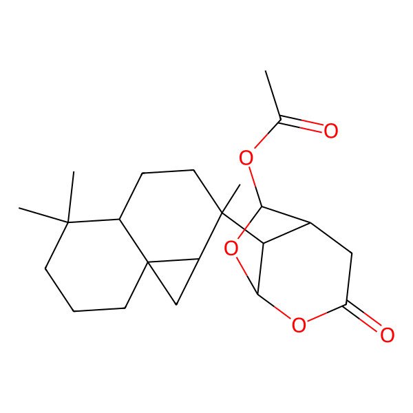2D Structure of [3-Oxo-8-(2,5,5-trimethyl-1,1a,3,4,4a,6,7,8-octahydrocyclopropa[j]naphthalen-2-yl)-2,7-dioxabicyclo[3.2.1]octan-6-yl] acetate