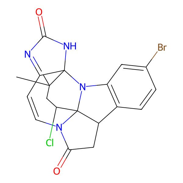 2D Structure of (1S,9R,19S,22R)-5-bromo-22-chloro-20,20-dimethyl-2,12,16,18-tetrazahexacyclo[10.10.0.01,9.02,19.03,8.015,19]docosa-3(8),4,6,13,15-pentaene-11,17-dione