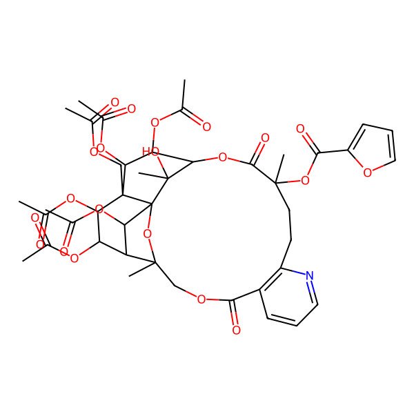 2D Structure of [(1S,3S,18R,19S,20R,21R,22R,23R,24S,25R,26R)-19,20,22,23,25-pentaacetyloxy-21-(acetyloxymethyl)-26-hydroxy-3,15,26-trimethyl-6,16-dioxo-2,5,17-trioxa-11-azapentacyclo[16.7.1.01,21.03,24.07,12]hexacosa-7(12),8,10-trien-15-yl] furan-2-carboxylate