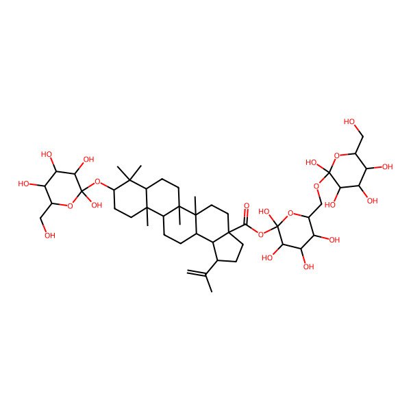 2D Structure of [(2R,3S,5S)-2,3,4,5-tetrahydroxy-6-[[(2S,3S,5S)-2,3,4,5-tetrahydroxy-6-(hydroxymethyl)oxan-2-yl]oxymethyl]oxan-2-yl] (1R,3aS,5aR,5bR,9S,11aR,13bR)-5a,5b,8,8,11a-pentamethyl-1-prop-1-en-2-yl-9-[(2S,3S,5S)-2,3,4,5-tetrahydroxy-6-(hydroxymethyl)oxan-2-yl]oxy-1,2,3,4,5,6,7,7a,9,10,11,11b,12,13,13a,13b-hexadecahydrocyclopenta[a]chrysene-3a-carboxylate