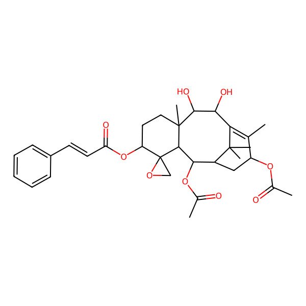 2D Structure of (2',13'-Diacetyloxy-9',10'-dihydroxy-8',12',15',15'-tetramethylspiro[oxirane-2,4'-tricyclo[9.3.1.03,8]pentadec-11-ene]-5'-yl) 3-phenylprop-2-enoate