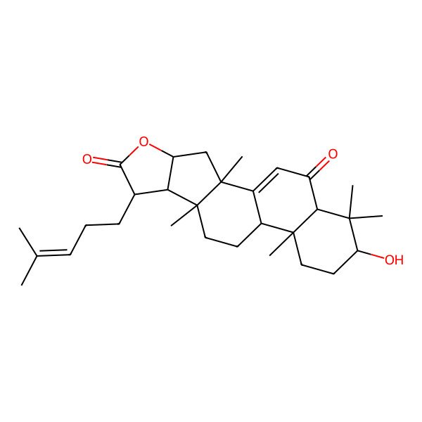 2D Structure of 16-Hydroxy-2,9,13,17,17-pentamethyl-7-(4-methylpent-3-enyl)-5-oxapentacyclo[10.8.0.02,9.04,8.013,18]icos-1(20)-ene-6,19-dione