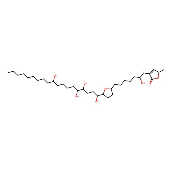 2D Structure of (2R)-4-[(2S)-2-hydroxy-7-[(2S,5S)-5-[(1R,4S,5R,10R)-1,4,5,10-tetrahydroxynonadecyl]oxolan-2-yl]heptyl]-2-methyl-2H-furan-5-one