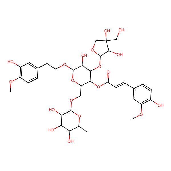 2D Structure of [(2R,3R,4R,5R,6R)-4-[(2S,3R,4R)-3,4-dihydroxy-4-(hydroxymethyl)oxolan-2-yl]oxy-5-hydroxy-6-[2-(3-hydroxy-4-methoxyphenyl)ethoxy]-2-[[(2R,3R,4R,5R,6S)-3,4,5-trihydroxy-6-methyloxan-2-yl]oxymethyl]oxan-3-yl] (E)-3-(4-hydroxy-3-methoxyphenyl)prop-2-enoate