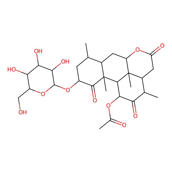 2D Structure of [2,6,14,17-Tetramethyl-3,11,15-trioxo-4-[3,4,5-trihydroxy-6-(hydroxymethyl)oxan-2-yl]oxy-10-oxatetracyclo[7.7.1.02,7.013,17]heptadecan-16-yl] acetate