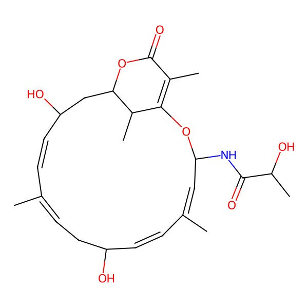 2D Structure of N-(8,14-dihydroxy-5,11,19,20-tetramethyl-18-oxo-2,17-dioxabicyclo[14.3.1]icosa-1(19),4,6,10,12-pentaen-3-yl)-2-hydroxypropanamide