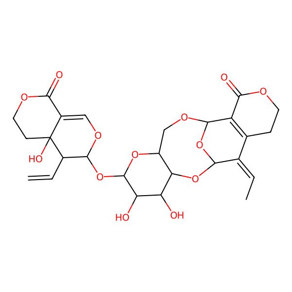 2D Structure of 6-[(4-Ethenyl-4a-hydroxy-8-oxo-3,4,5,6-tetrahydropyrano[3,4-c]pyran-3-yl)oxy]-18-ethylidene-4,5-dihydroxy-2,7,10,14,19-pentaoxatetracyclo[9.7.1.03,8.012,17]nonadec-12(17)-en-13-one