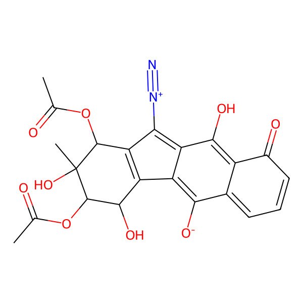 2D Structure of (1R,2R,3R,4S)-1,3-diacetyloxy-11-diazonio-2,4,10-trihydroxy-2-methyl-9-oxo-3,4-dihydro-1H-benzo[b]fluoren-5-olate