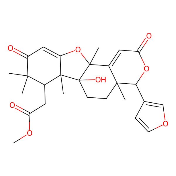 2D Structure of methyl 2-[(4R,4aR,6aS,6bS,7R,11aR)-4-(furan-3-yl)-6a-hydroxy-4a,6b,8,8,11a-pentamethyl-2,9-dioxo-4,5,6,7-tetrahydro-[1]benzofuro[2,3-f]isochromen-7-yl]acetate