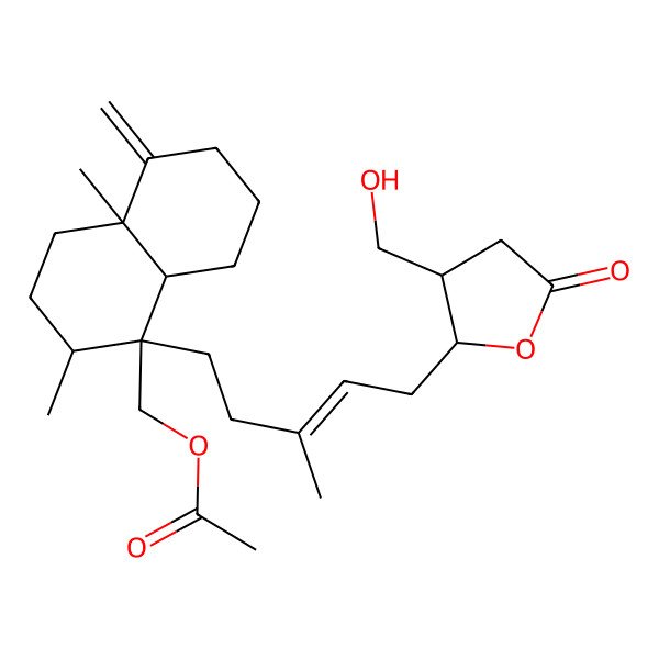 2D Structure of [1-[5-[3-(hydroxymethyl)-5-oxooxolan-2-yl]-3-methylpent-3-enyl]-2,4a-dimethyl-5-methylidene-3,4,6,7,8,8a-hexahydro-2H-naphthalen-1-yl]methyl acetate