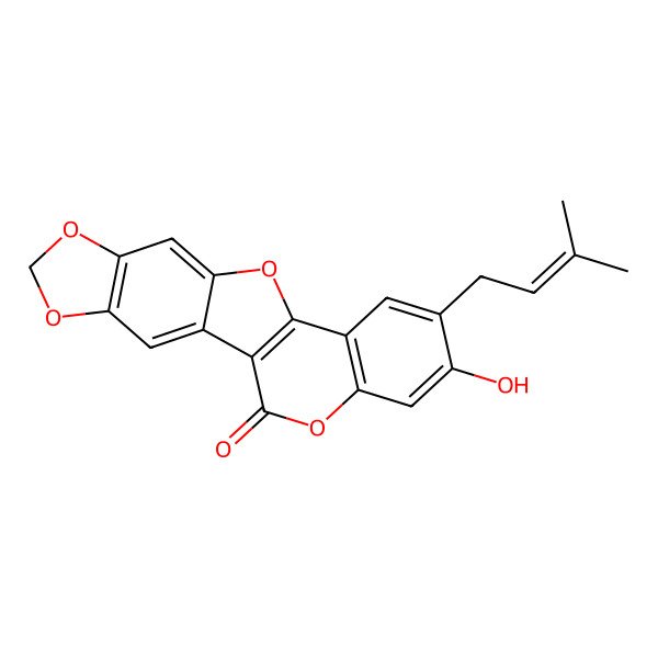 2D Structure of 16-Hydroxy-15-(3-methylbut-2-enyl)-5,7,11,19-tetraoxapentacyclo[10.8.0.02,10.04,8.013,18]icosa-1(12),2,4(8),9,13(18),14,16-heptaen-20-one