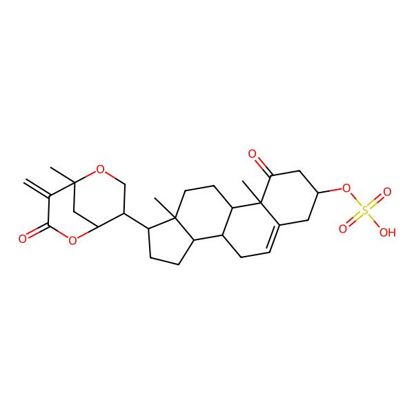 2D Structure of [(3R,8S,9S,10R,13S,14S,17R)-10,13-dimethyl-17-[(1R,4R,5R)-1-methyl-8-methylidene-7-oxo-2,6-dioxabicyclo[3.3.1]nonan-4-yl]-1-oxo-2,3,4,7,8,9,11,12,14,15,16,17-dodecahydrocyclopenta[a]phenanthren-3-yl] hydrogen sulfate