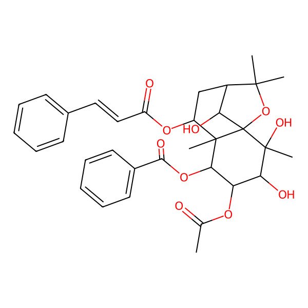 2D Structure of [4-Acetyloxy-2,3,12-trihydroxy-2,6,10,10-tetramethyl-7-(3-phenylprop-2-enoyloxy)-11-oxatricyclo[7.2.1.01,6]dodecan-5-yl] benzoate