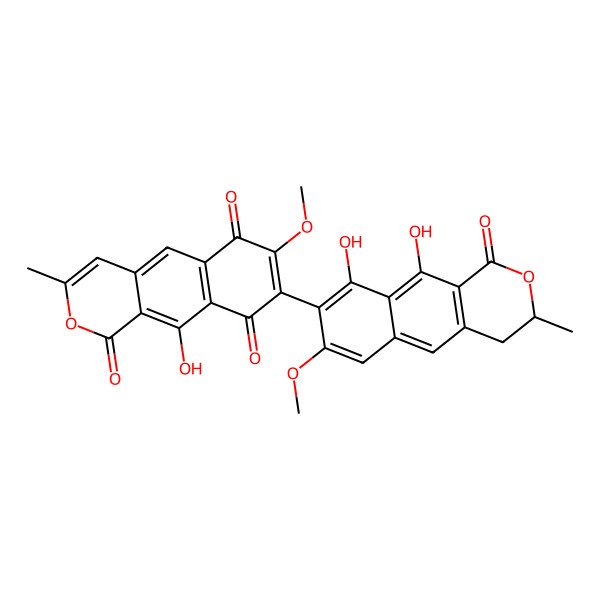 2D Structure of 8-(9,10-Dihydroxy-7-methoxy-3-methyl-1-oxo-3,4-dihydrobenzo[g]isochromen-8-yl)-10-hydroxy-7-methoxy-3-methylbenzo[g]isochromene-1,6,9-trione