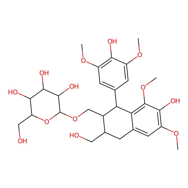 2D Structure of (2R,3R,4S,5S,6R)-2-[[(1R,2S,3S)-7-hydroxy-1-(4-hydroxy-3,5-dimethoxyphenyl)-3-(hydroxymethyl)-6,8-dimethoxy-1,2,3,4-tetrahydronaphthalen-2-yl]methoxy]-6-(hydroxymethyl)oxane-3,4,5-triol