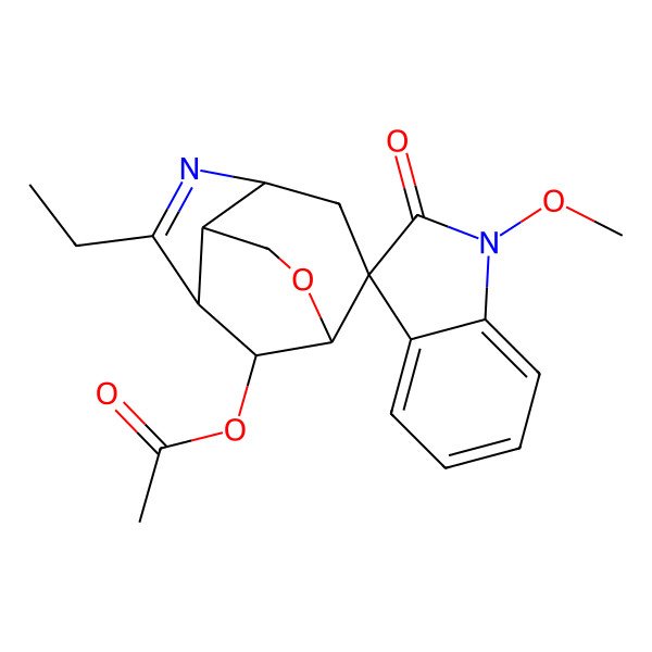 2D Structure of (6-Ethyl-1'-methoxy-2'-oxospiro[10-oxa-5-azatricyclo[5.3.1.04,8]undec-5-ene-2,3'-indole]-11-yl) acetate