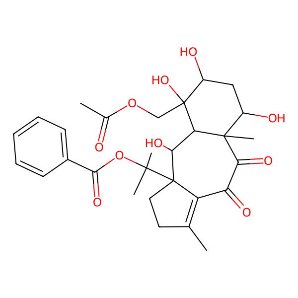2D Structure of 2-[9-(acetyloxymethyl)-6,8,9,10-tetrahydroxy-3,5a-dimethyl-4,5-dioxo-2,6,7,8,9a,10-hexahydro-1H-benzo[f]azulen-10a-yl]propan-2-yl benzoate