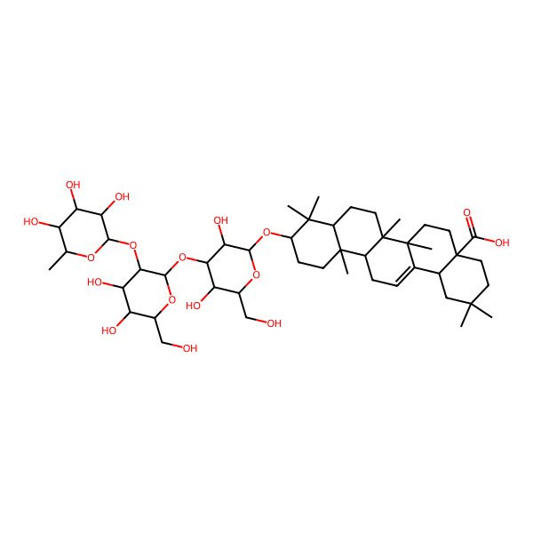 2D Structure of (4aS,6aR,6aS,6bR,8aR,10S,12aR,14bS)-10-[(2R,3R,4S,5R,6R)-4-[(2S,3R,4S,5R,6R)-4,5-dihydroxy-6-(hydroxymethyl)-3-[(2S,3R,4R,5R,6S)-3,4,5-trihydroxy-6-methyloxan-2-yl]oxyoxan-2-yl]oxy-3,5-dihydroxy-6-(hydroxymethyl)oxan-2-yl]oxy-2,2,6a,6b,9,9,12a-heptamethyl-1,3,4,5,6,6a,7,8,8a,10,11,12,13,14b-tetradecahydropicene-4a-carboxylic acid