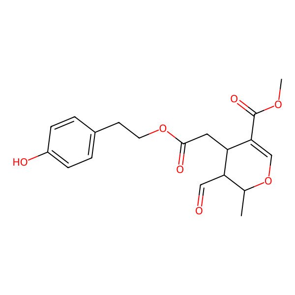 2D Structure of methyl (2S,3S,4S)-3-formyl-4-[2-[2-(4-hydroxyphenyl)ethoxy]-2-oxoethyl]-2-methyl-3,4-dihydro-2H-pyran-5-carboxylate