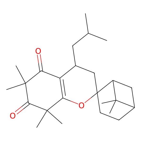 2D Structure of 6,6,6',6',8,8-Hexamethyl-4-(2-methylpropyl)spiro[3,4-dihydrochromene-2,2'-bicyclo[3.1.1]heptane]-5,7-dione