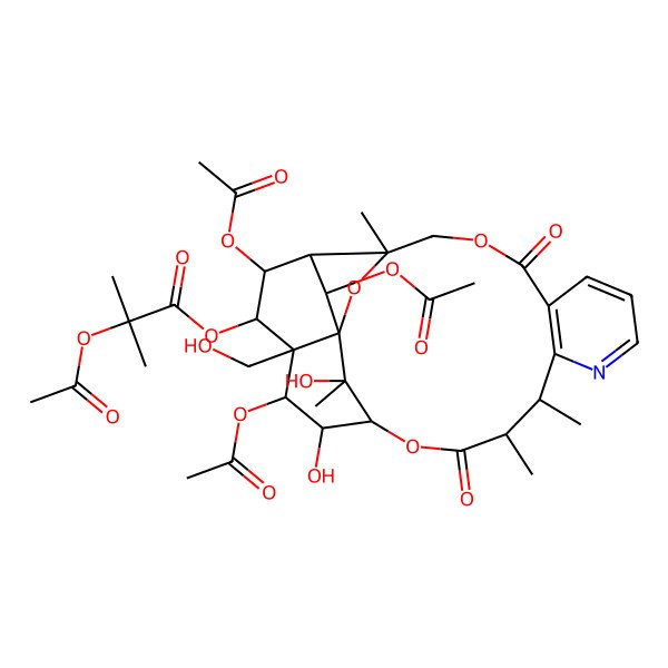 2D Structure of [19,22,24-Triacetyloxy-18,25-dihydroxy-20-(hydroxymethyl)-3,13,14,25-tetramethyl-6,15-dioxo-2,5,16-trioxa-11-azapentacyclo[15.7.1.01,20.03,23.07,12]pentacosa-7(12),8,10-trien-21-yl] 2-acetyloxy-2-methylpropanoate