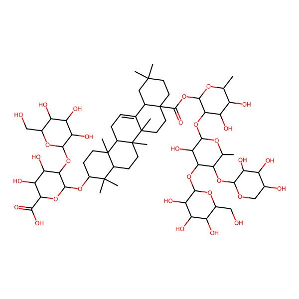 2D Structure of (2S,3S,4S,5R,6R)-6-[[(3S,4aR,6aR,6bS,8aS,12aS,14aR,14bR)-8a-[(2S,3R,4S,5R,6R)-4,5-dihydroxy-3-[(2S,3R,4S,5S,6S)-3-hydroxy-6-methyl-4-[(2S,3R,4S,5S,6R)-3,4,5-trihydroxy-6-(hydroxymethyl)oxan-2-yl]oxy-5-[(2S,3R,4S,5R)-3,4,5-trihydroxyoxan-2-yl]oxyoxan-2-yl]oxy-6-methyloxan-2-yl]oxycarbonyl-4,4,6a,6b,11,11,14b-heptamethyl-1,2,3,4a,5,6,7,8,9,10,12,12a,14,14a-tetradecahydropicen-3-yl]oxy]-3,4-dihydroxy-5-[(2S,3R,4S,5R,6R)-3,4,5-trihydroxy-6-(hydroxymethyl)oxan-2-yl]oxyoxane-2-carboxylic acid