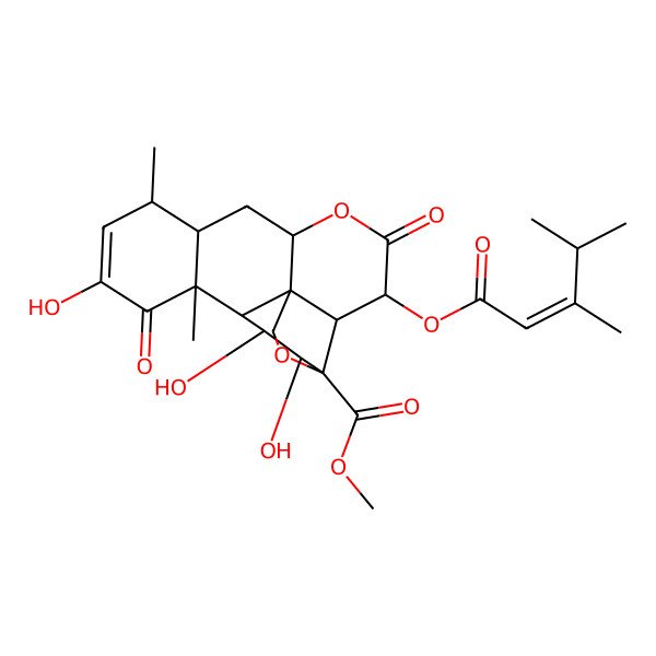 2D Structure of (9S,13S,17S,1R,3R,15R)-11,15,16-trihydroxy-17-(Methoxycarbonyl)-9,13-dimethyl-5,18-dioxa-4,12-dioxopentacyclo[12.5.0.0<1,6>.0<2,17>.0<8,13>]nonadec-10-en-3-yl (2E)-3,4-dimethylpent-2-enoate