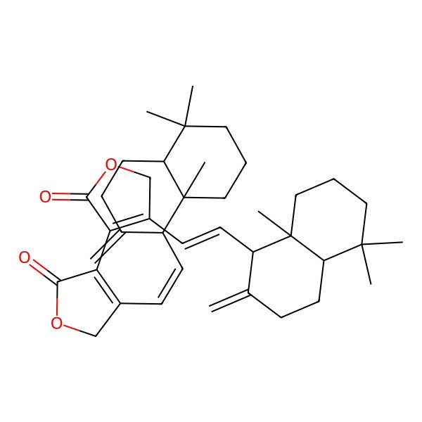 2D Structure of 3-[(E)-2-[(1S,4aS,8aS)-5,5,8a-trimethyl-2-methylidene-3,4,4a,6,7,8-hexahydro-1H-naphthalen-1-yl]ethenyl]-4-[3-[(E)-2-[(1S,4aS,8aS)-5,5,8a-trimethyl-2-methylidene-3,4,4a,6,7,8-hexahydro-1H-naphthalen-1-yl]ethenyl]-5-oxo-2H-furan-4-yl]-2H-furan-5-one