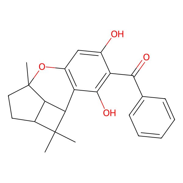 2D Structure of [(1S,9S,12R,14S)-3,5-dihydroxy-9,13,13-trimethyl-8-oxatetracyclo[7.4.1.02,7.012,14]tetradeca-2(7),3,5-trien-4-yl]-phenylmethanone