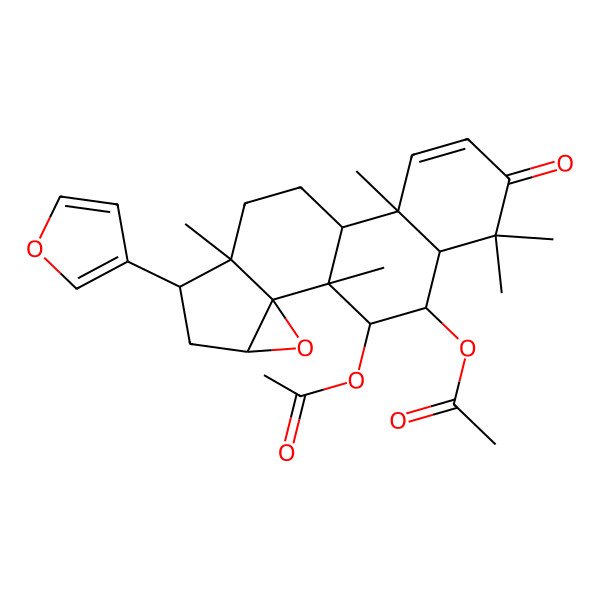 2D Structure of [(1S,2R,4R,6S,7S,10R,11R,16R,17R,18S)-18-acetyloxy-6-(furan-3-yl)-1,7,11,15,15-pentamethyl-14-oxo-3-oxapentacyclo[8.8.0.02,4.02,7.011,16]octadec-12-en-17-yl] acetate